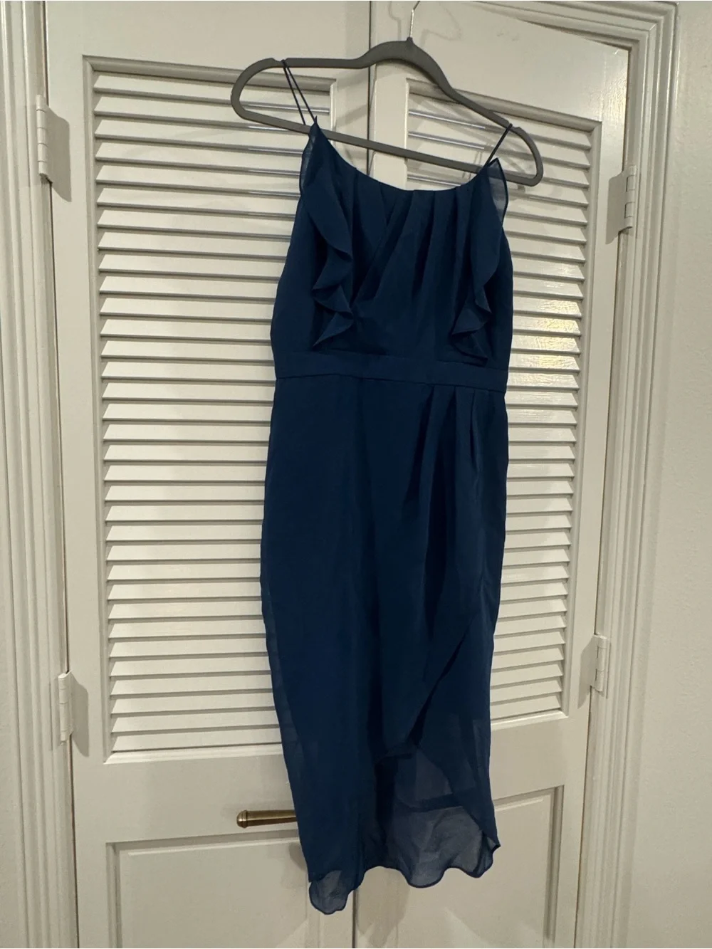 Navy Blue Midi Dress with Ruffle Detail